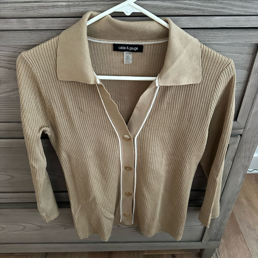 Cable & Gauge v neck button sweater